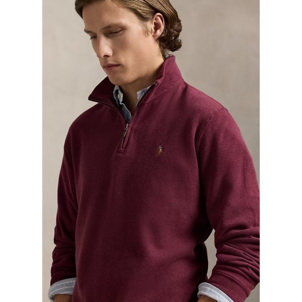 Polo Ralph Lauren Sweater Maroon Red Pony Zip Estate Rib Cotton Men's Size Large